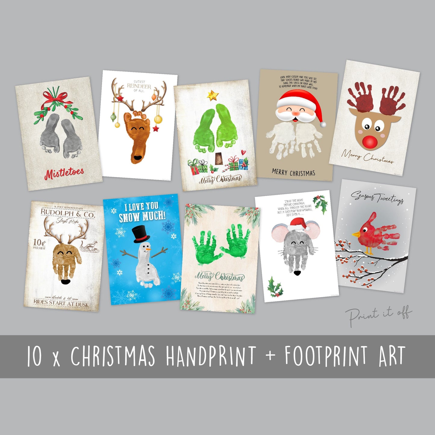 Christmas Xmas Pack Handprint Footprint Foot Hand Art Craft / Baby Toddler Kids / DIY Card Gift Activity Memory Keepsake / Print It Off 0635