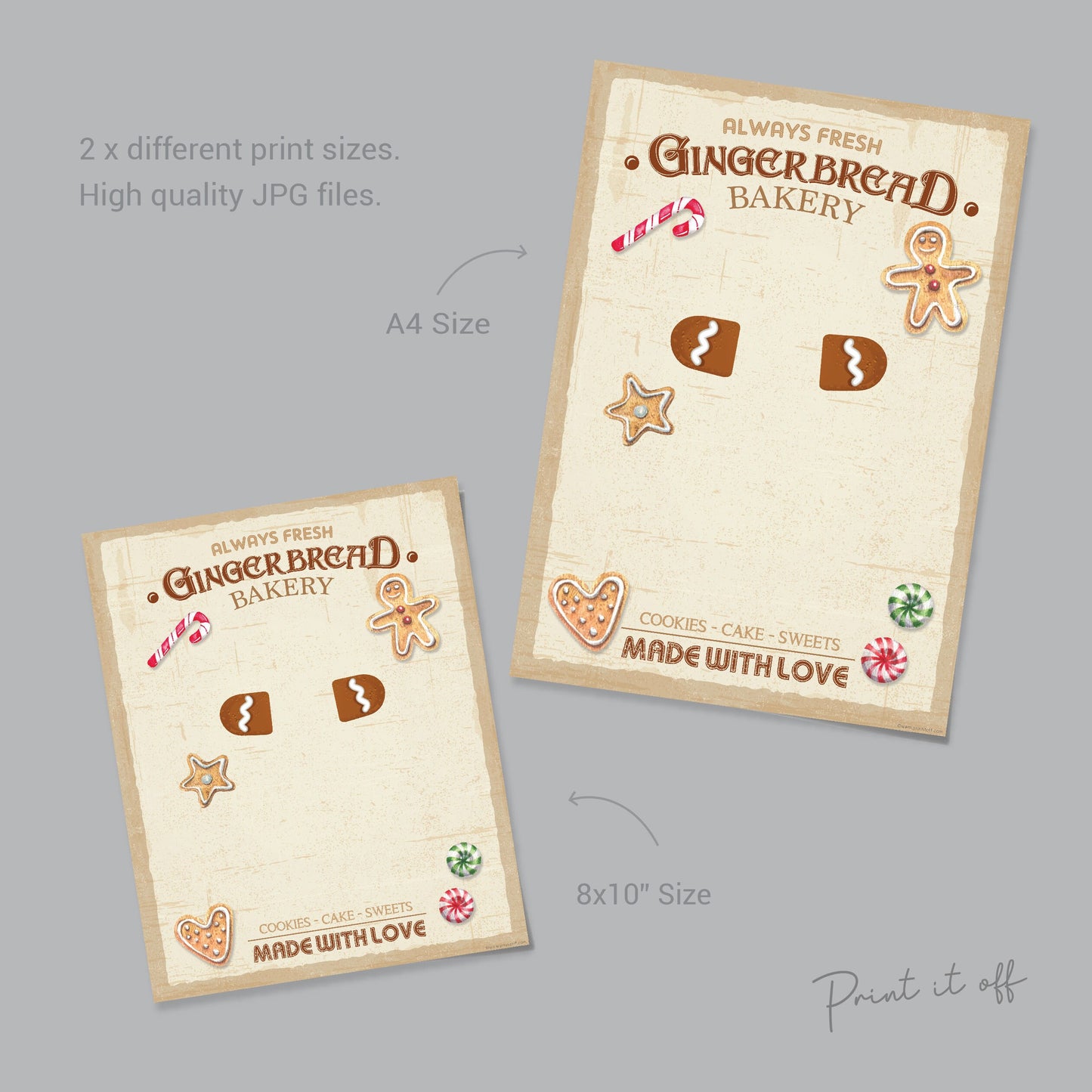 Gingerbread Man Bakery Sign Footprint Handprint Art Craft / First Christmas Xmas Baby Kids DIY Card Gift / Print It Off