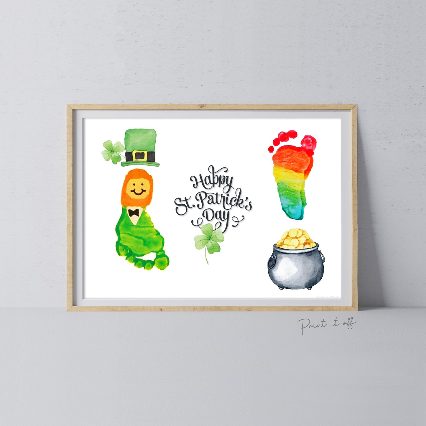 Happy St Patrick&#39;s Handprint Footprint Craft Art / Rainbow Leprechaun Gold Shamrock / DIY Card Baby Kids Hand Foot / Print it Off