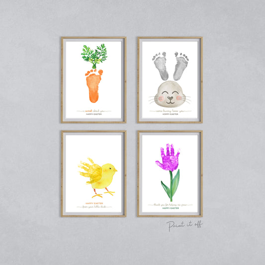 4 x Easter Handprint Footprint Craft Art PACK / Bunny Carrot Chick Flower / DIY Card Baby Kids Hand Foot Wall Printable / Print it Off