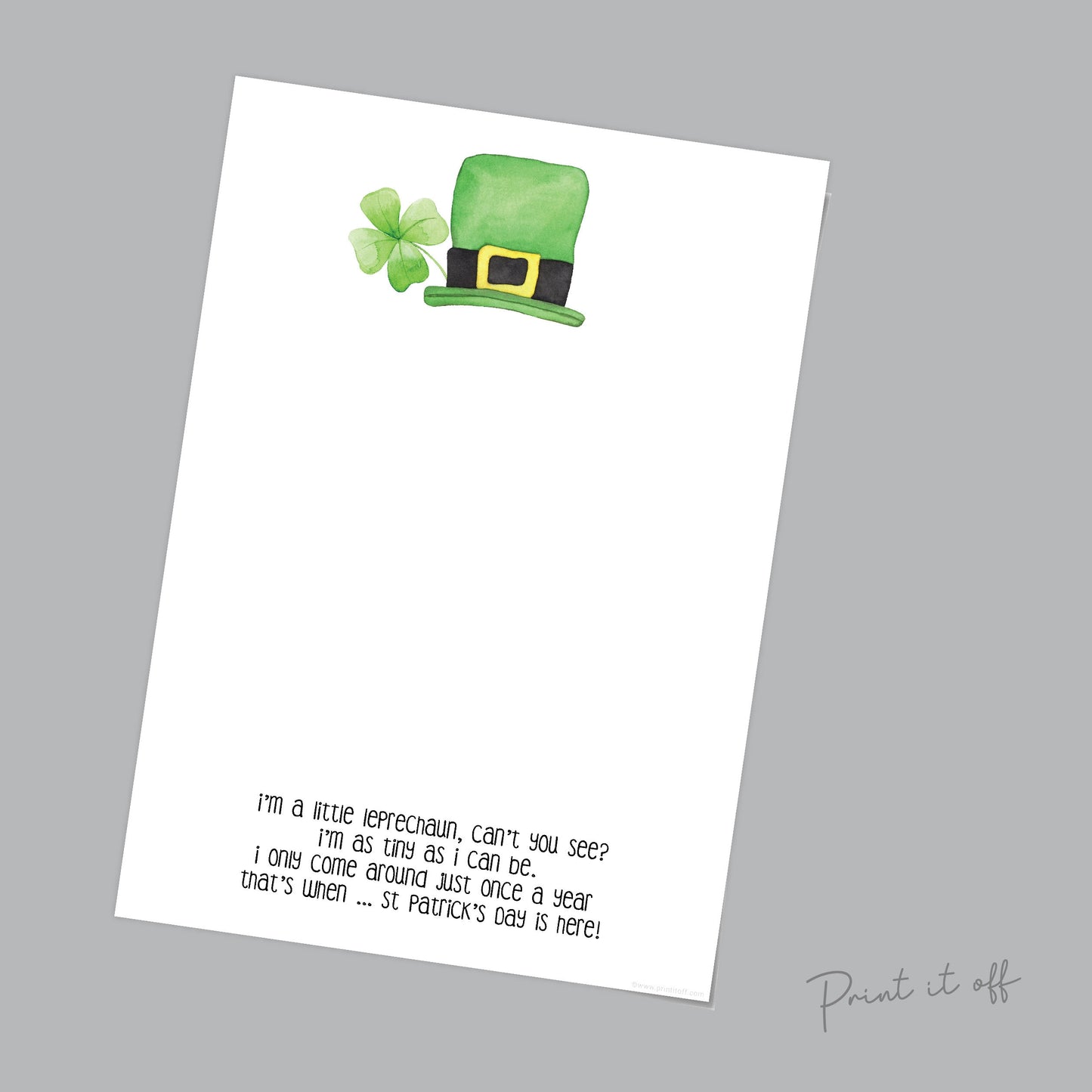 Leprechaun Footprint St Patrick's Day Craft Art Poem / DIY Activity Card Baby Kids Handprint Hand Foot Printable / Print it Off