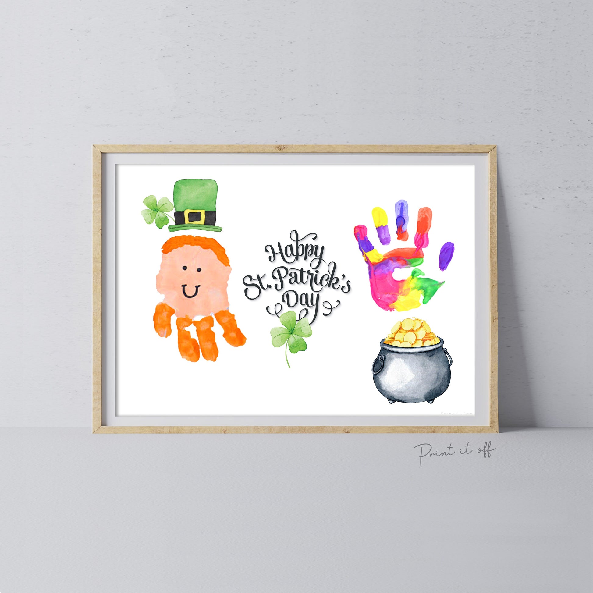 Happy St Patrick's Handprint Footprint Craft Art / Rainbow Leprechaun Gold Shamrock / DIY Card Baby Kids Hand Foot / Print it Off