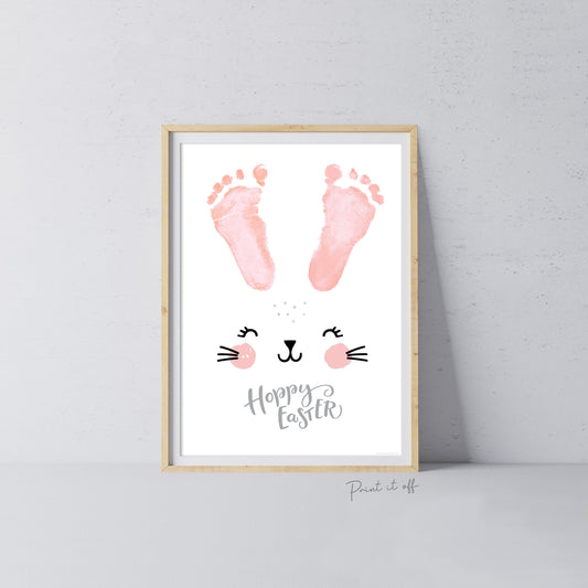 Hoppy Easter / Bunny Footprint Art / Cute Ears Feet / Happy Easter / Kids Baby Toddler / Activity Keepsake Craft Art DIY Card