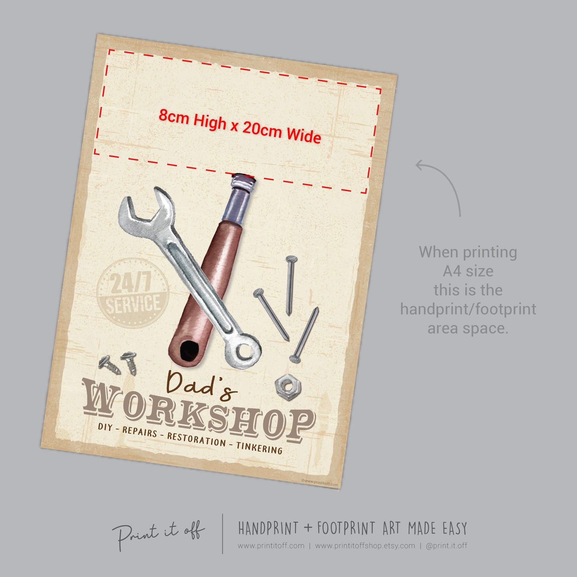 Dad's Workshop Sign Footprint Foot Art Craft / Father's Day Birthday Dad / Kids Baby Toddler / Keepsake Craft DIY Print