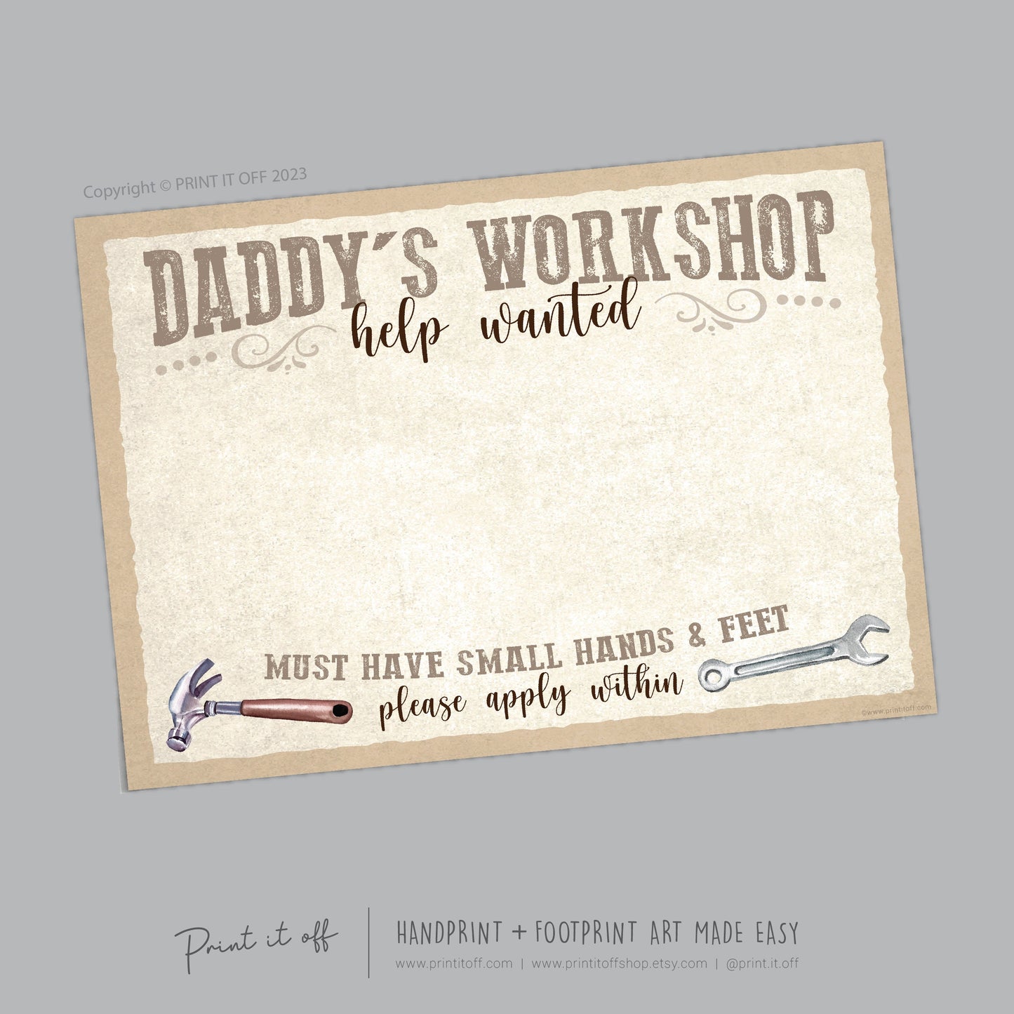Daddy's Workshop Sign Footprint Handprint Foot Hand Art Craft / Father's Day Birthday Dad / Kids Baby Toddler DIY Print It Off 0745
