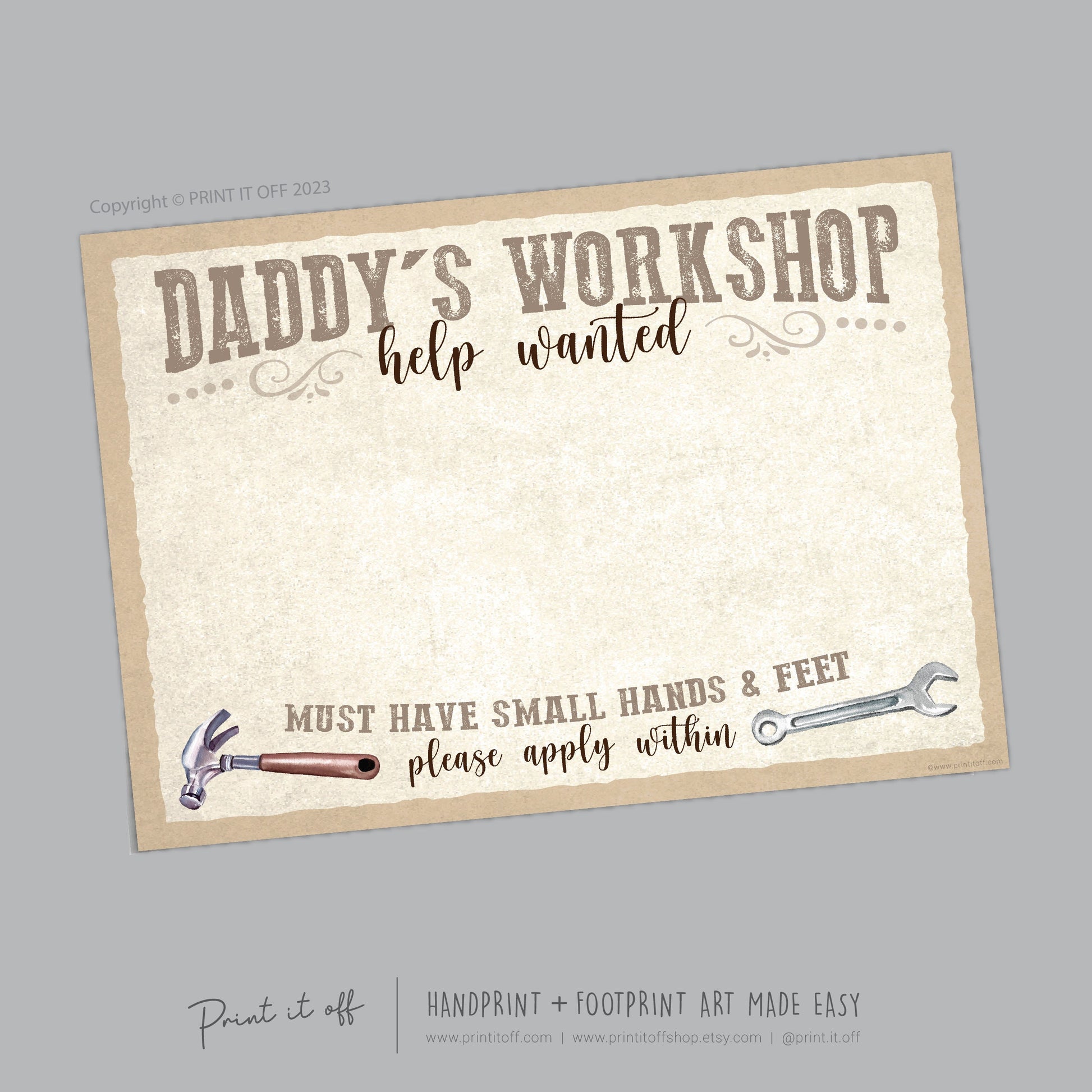 Daddy's Workshop Sign Footprint Handprint Foot Hand Art Craft / Father's Day Birthday Dad / Kids Baby Toddler DIY Print It Off 0745