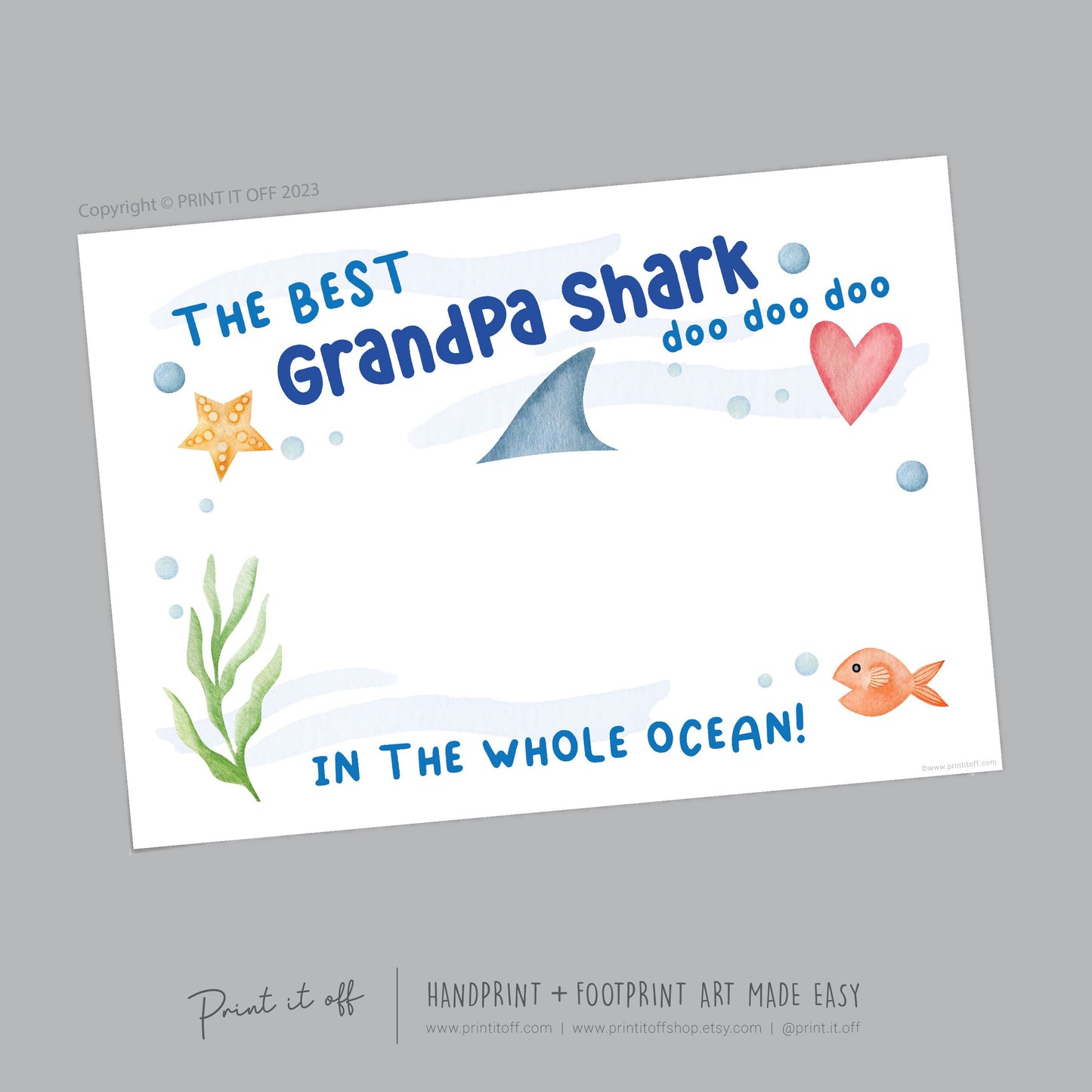 Best Grandpa Shark / Footprint Handprint Art Craft Father's Day Birthday / Kids Baby Toddler / Keepsake Gift Card / PRINT IT OFF 0739