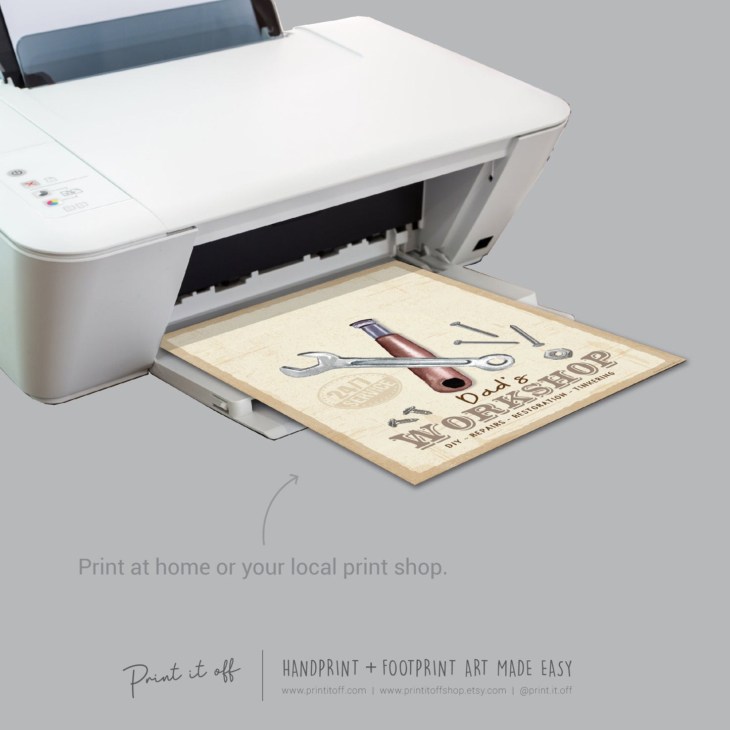 Dad's Workshop Sign Footprint Foot Art Craft / Father's Day Birthday Dad / Kids Baby Toddler / Keepsake Craft DIY Print