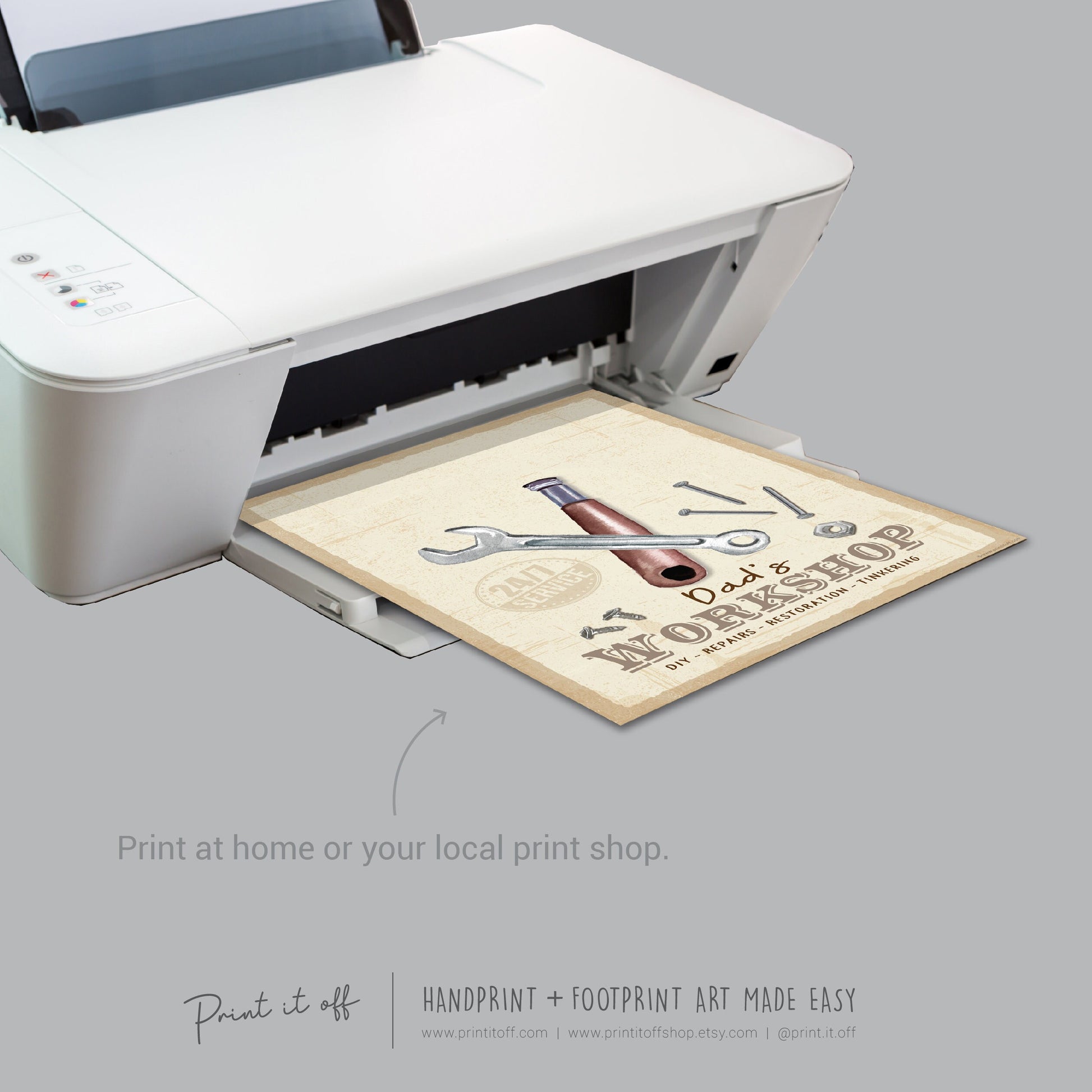 Dad's Workshop Sign Footprint Foot Art Craft / Father's Day Birthday Dad / Kids Baby Toddler / Keepsake Craft DIY Print