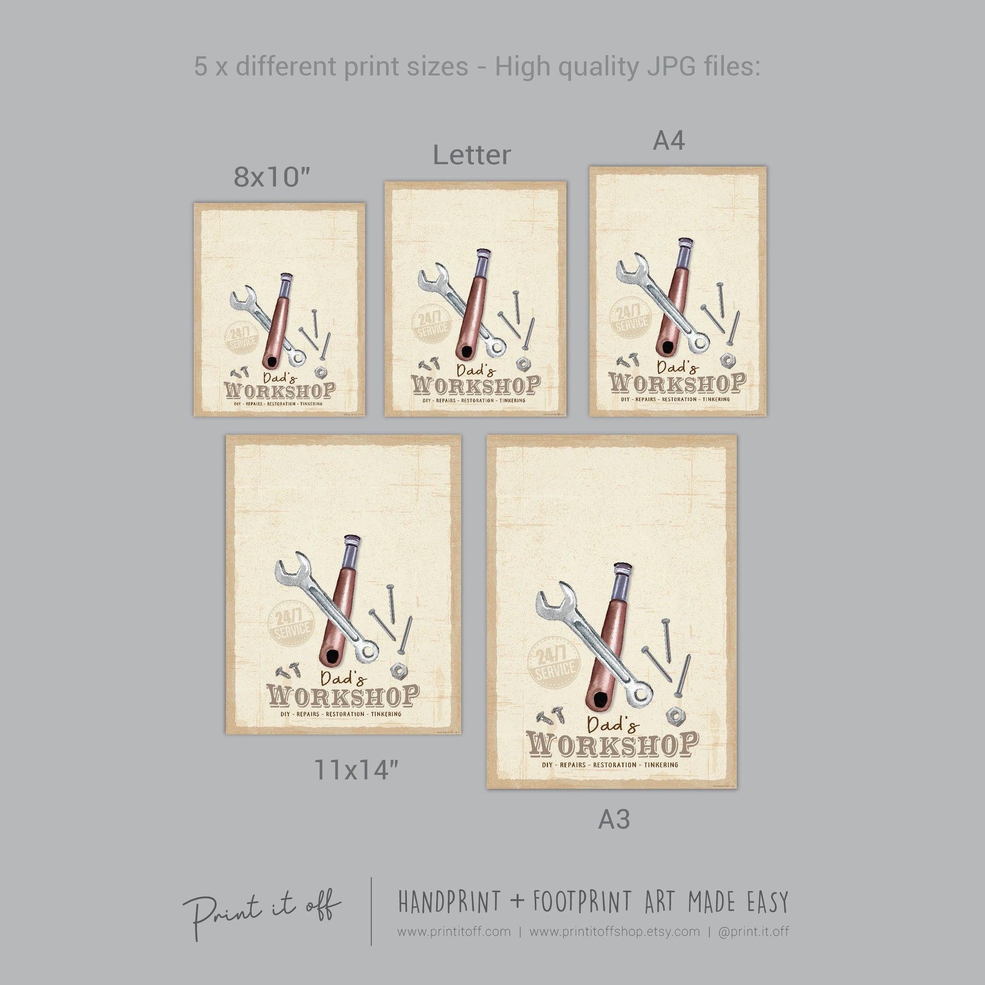 Dad's Workshop Sign Footprint Foot Art Craft / Father's Day Birthday Dad / Kids Baby Toddler / Keepsake Craft DIY Print