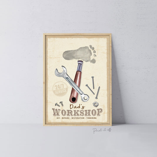 Dad's Workshop Sign Footprint Foot Art Craft / Father's Day Birthday Dad / Kids Baby Toddler / Keepsake Craft DIY Print