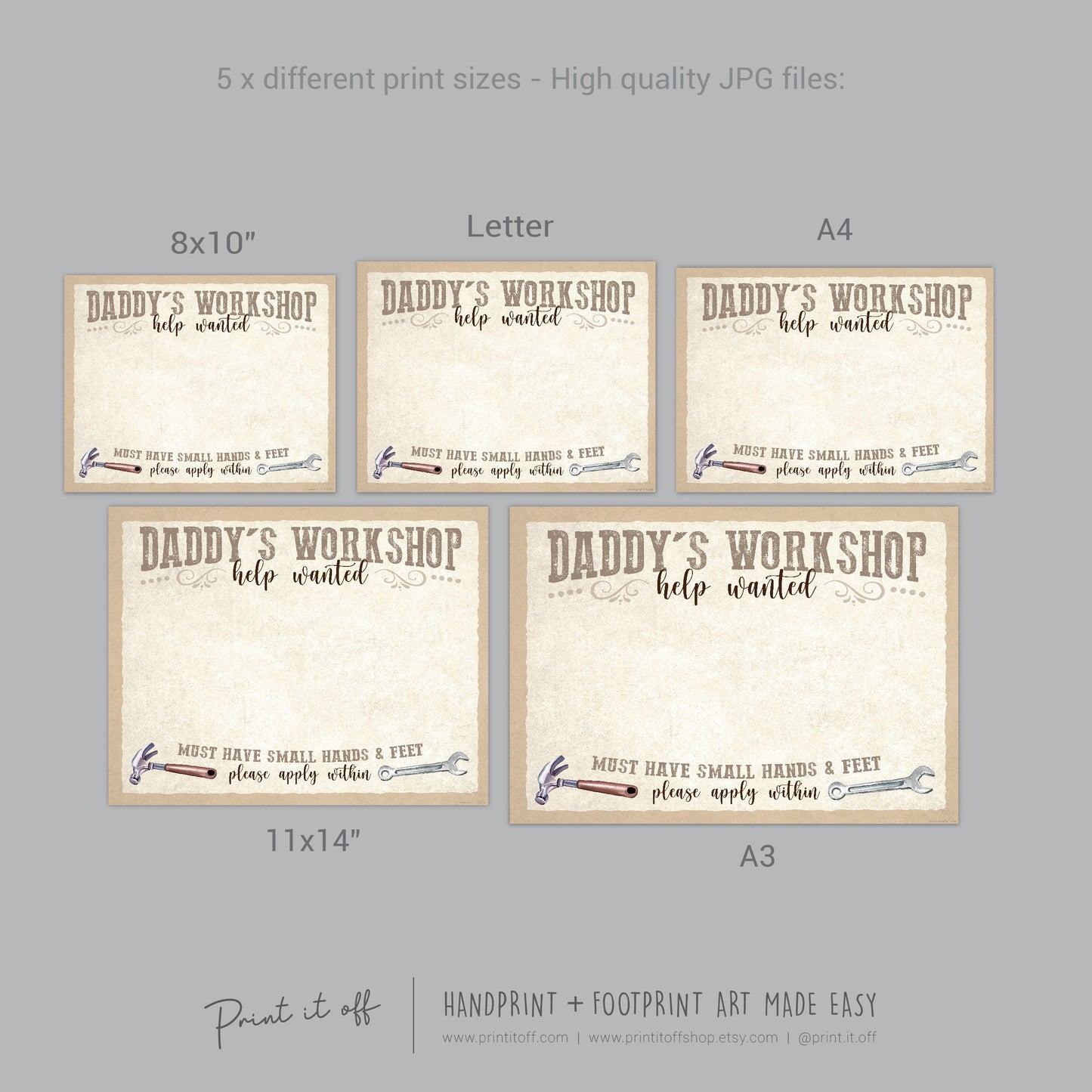 Daddy's Workshop Sign Footprint Handprint Foot Hand Art Craft / Father's Day Birthday Dad / Kids Baby Toddler DIY Print It Off