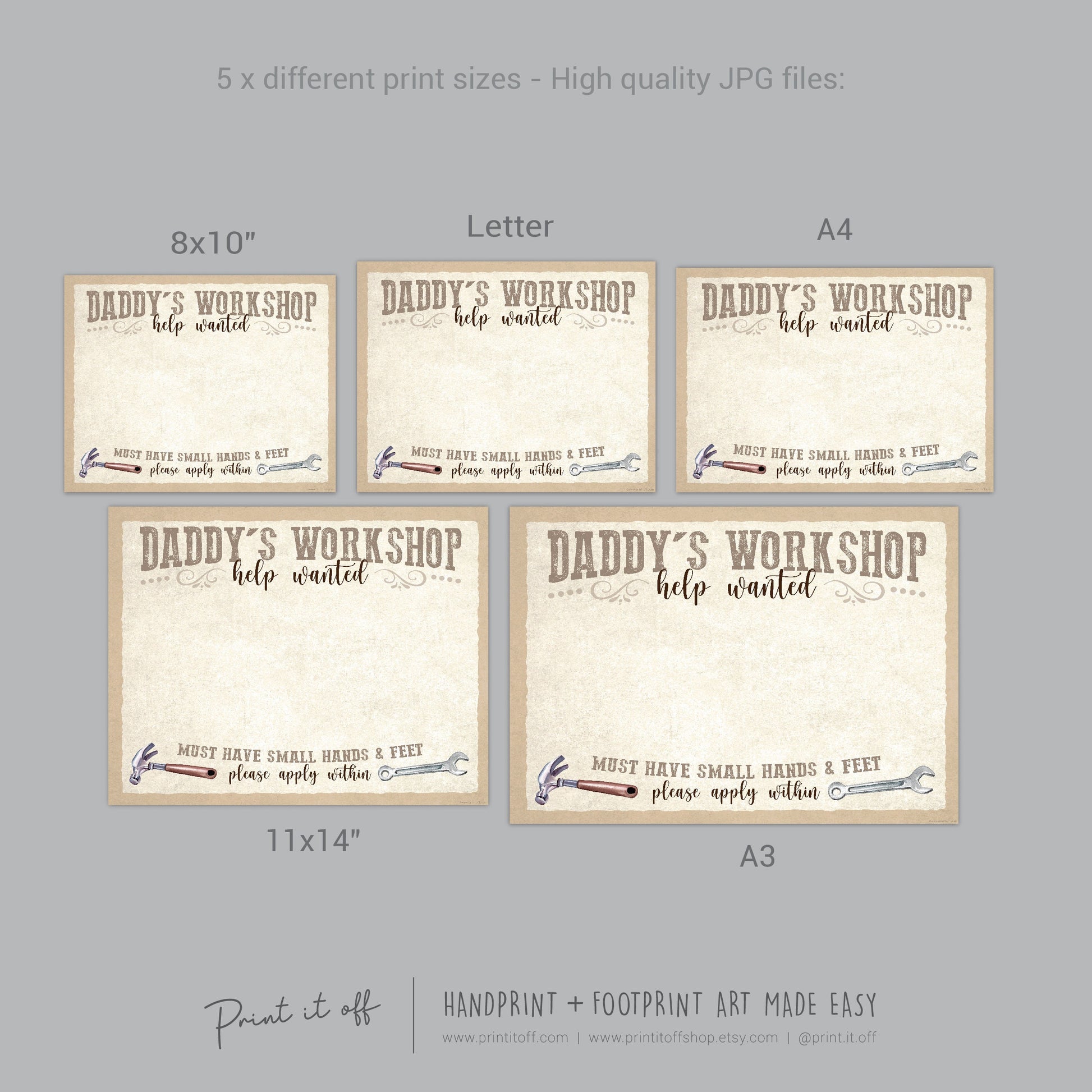 Daddy's Workshop Sign Footprint Handprint Foot Hand Art Craft / Father's Day Birthday Dad / Kids Baby Toddler DIY Print It Off