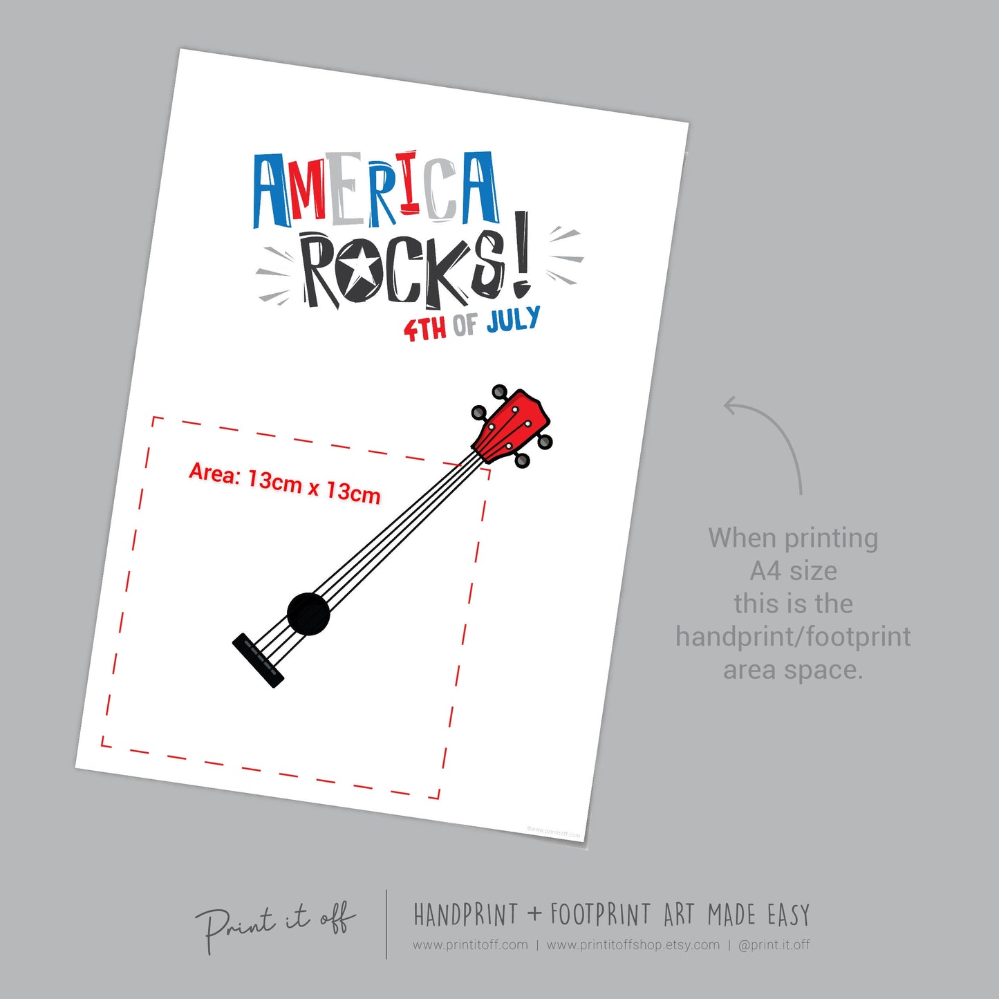 America Rocks Guitar Handprint Craft Art / 4th of July Independence Day USA / Kids Baby Toddler / Keepsake Card / Print It Off