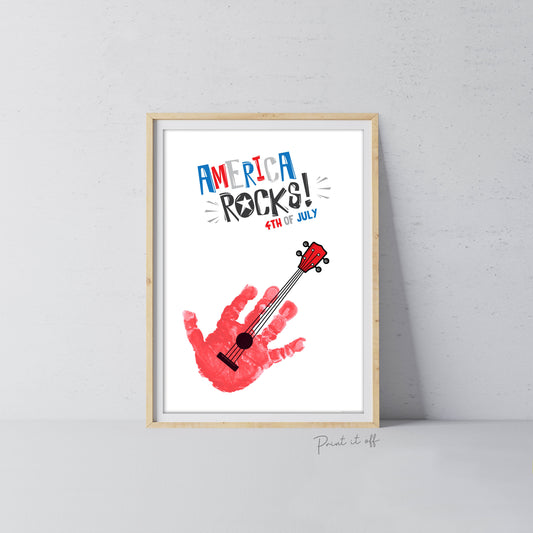 America Rocks Guitar Handprint Craft Art / 4th of July Independence Day USA / Kids Baby Toddler / Keepsake Card / Print It Off