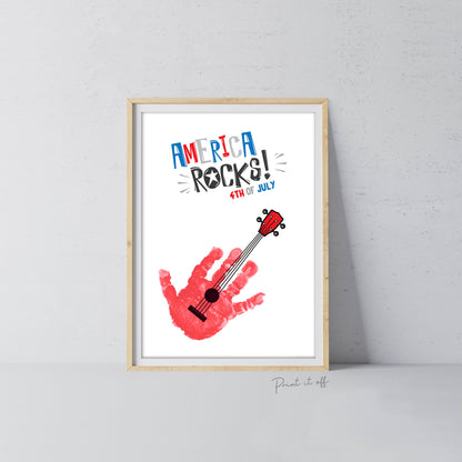 America Rocks Guitar Handprint Craft Art / 4th of July Independence Day USA / Kids Baby Toddler / Keepsake Card / Print It Off