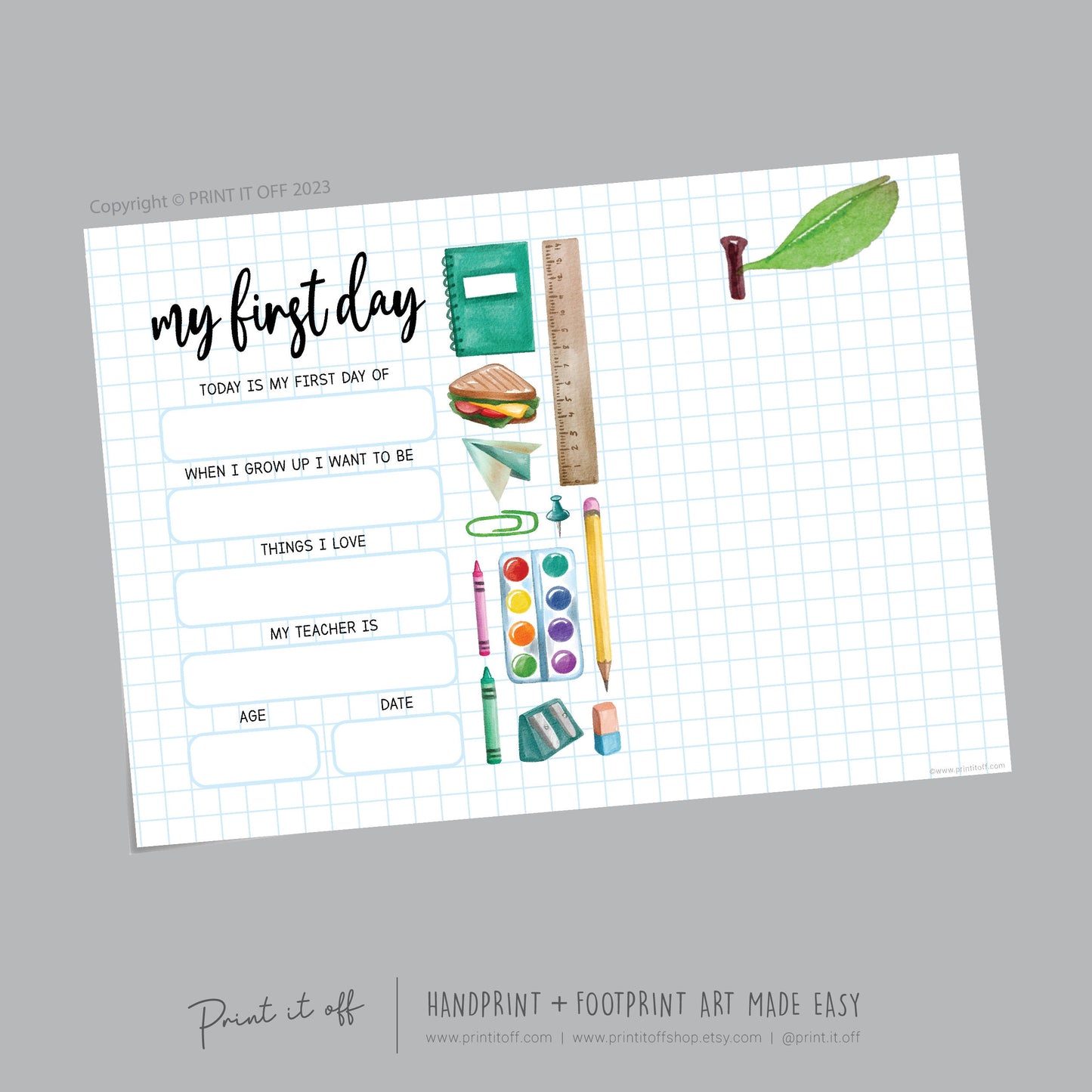 My 1st First Day School / Kindergarten Pre-K Daycare Pre-School / Handprint DIY Art Craft / Kids Child / Template Teacher / Board Sign Memory Keepsake Milestone / Print it Off