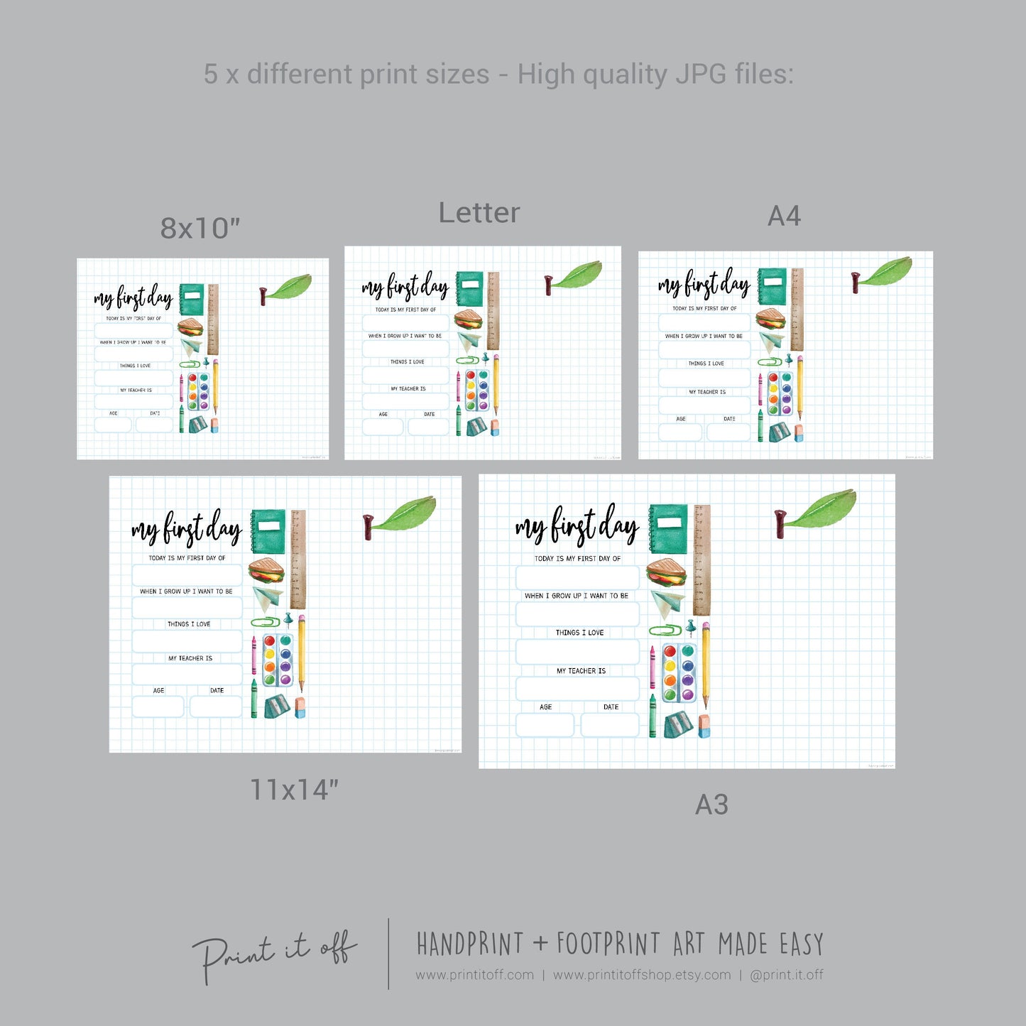 My 1st First Day School / Kindergarten Pre-K Daycare Pre-School / Handprint DIY Art Craft / Kids Child / Template Teacher / Board Sign Memory Keepsake Milestone / Print it Off