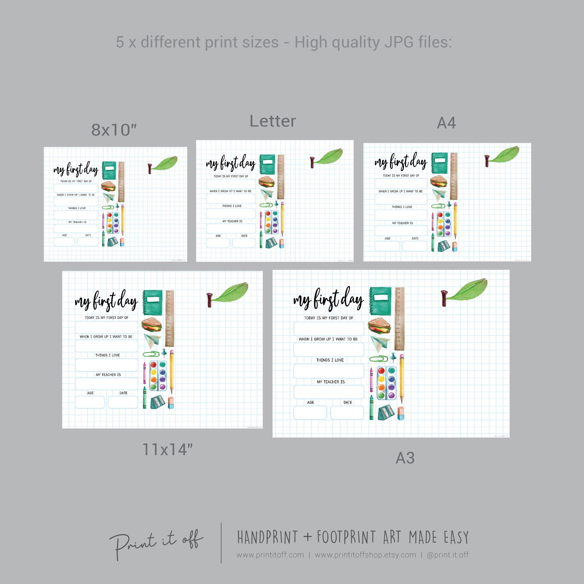 My 1st First Day School / Kindergarten Pre-K Daycare Pre-School / Handprint DIY Art Craft / Kids Child / Template Teacher / Board Sign Memory Keepsake Milestone / Print it Off