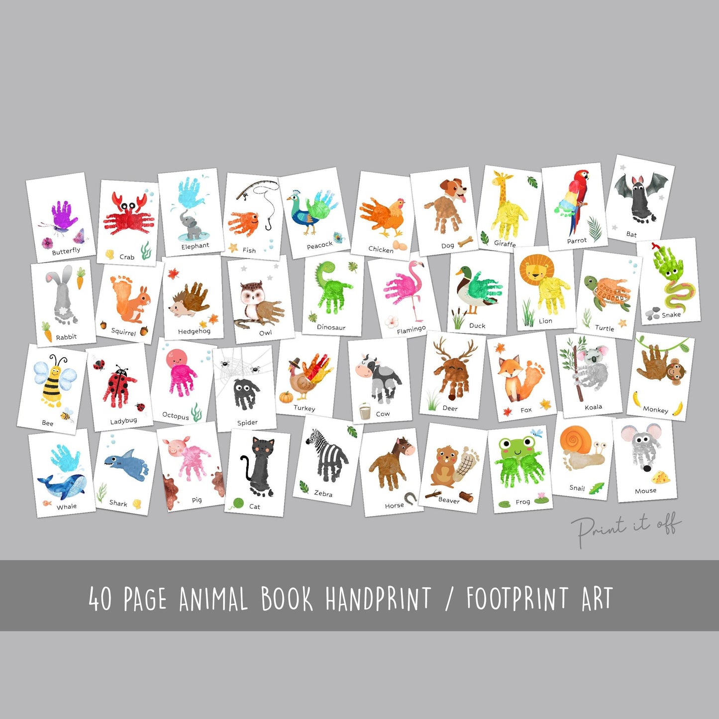 Animal Book Handprint Footprint Craft Art / Baby Toddler Child / Teacher Classroom Nursery Wall Decor Activity Card / Print It Off 0779