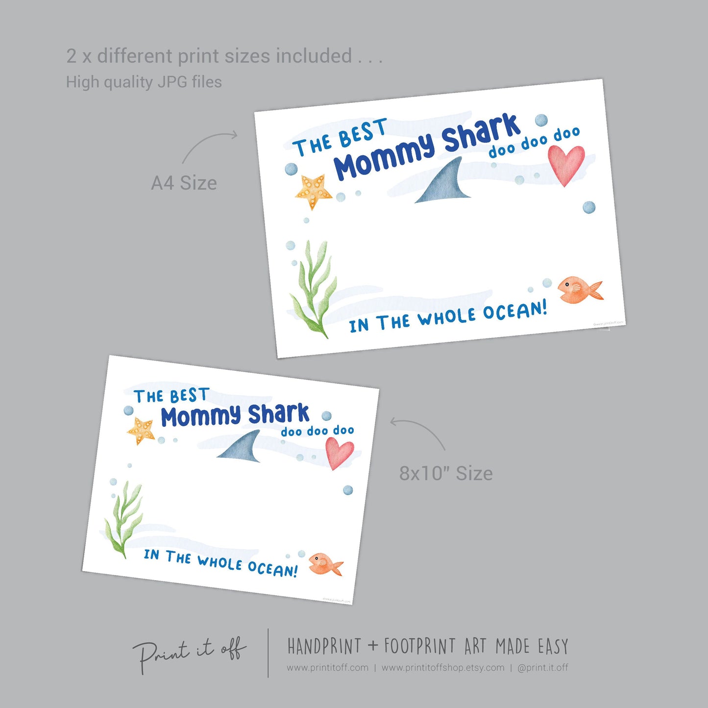 Best Mommy Shark / Footprint Handprint Art Craft Mom Mother's Day Birthday / Kids Baby Toddler / Keepsake Gift Card / PRINT IT OFF
