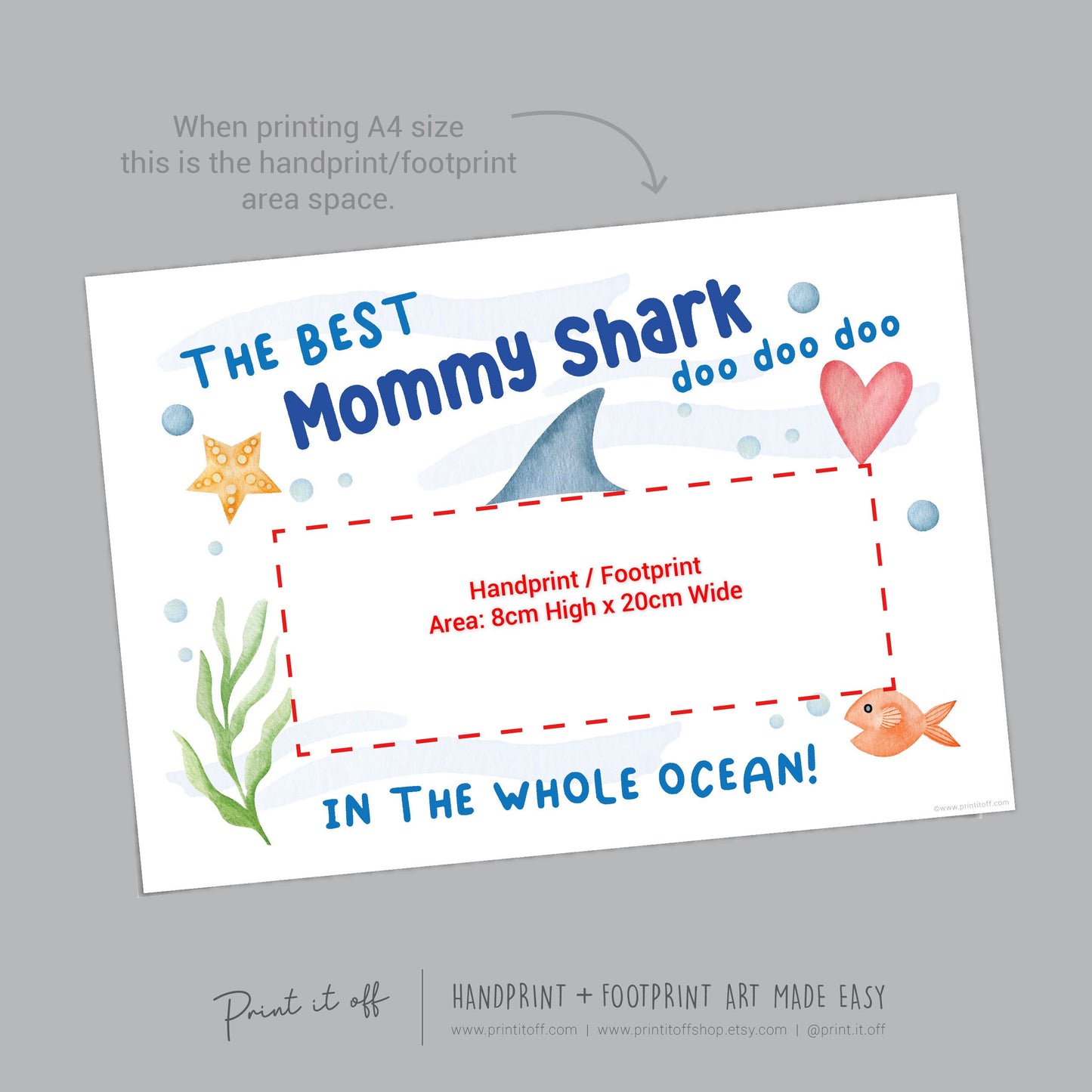 Best Mommy Shark / Footprint Handprint Art Craft Mom Mother's Day Birthday / Kids Baby Toddler / Keepsake Gift Card / PRINT IT OFF