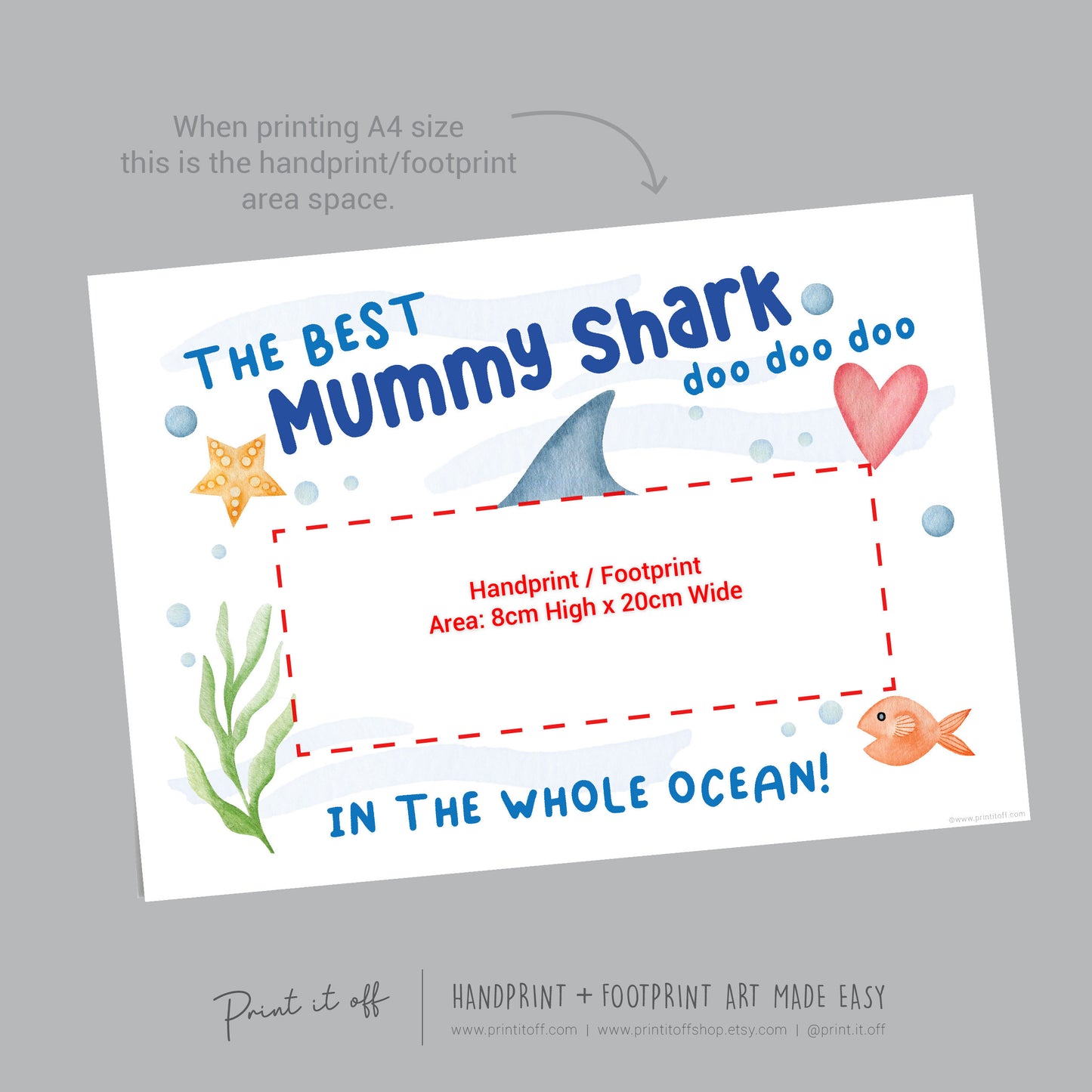 Best Mummy Shark / Footprint Handprint Art Craft Mum Mother's Day Birthday / Kids Baby Toddler / Keepsake Gift Card / PRINT IT OFF