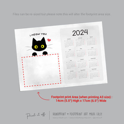 2024 Cat Kitten Calendar Year / Handprint Footprint Art Craft / Activity DIY Gift Keepsake / Baby Kids Child Toddler / Print It Off