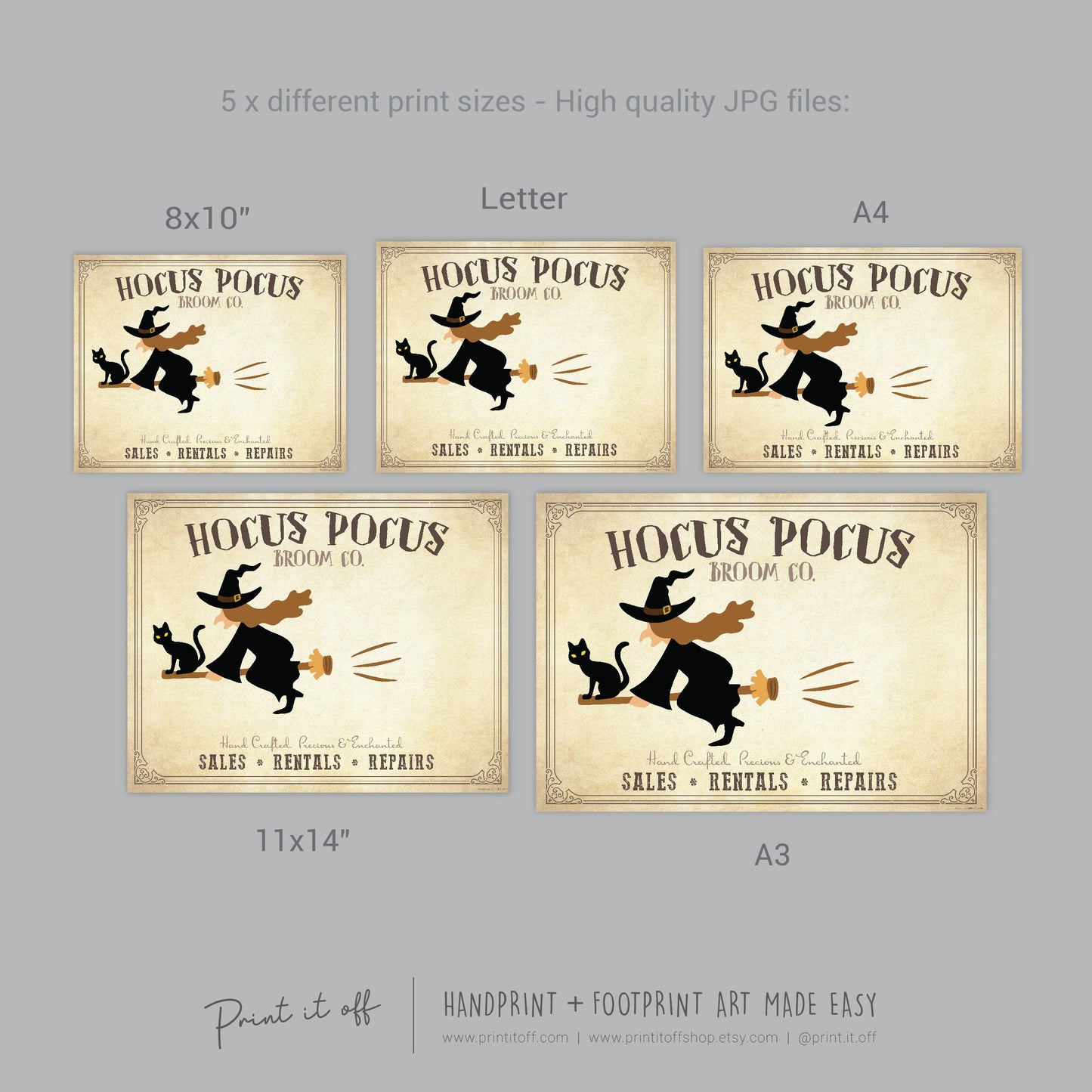 Hocus Pocus / Handprint Art Craft / Witch Broom Stick Halloween Sign / Kids Baby Toddler Keepsake Activity Memory / Print It Off