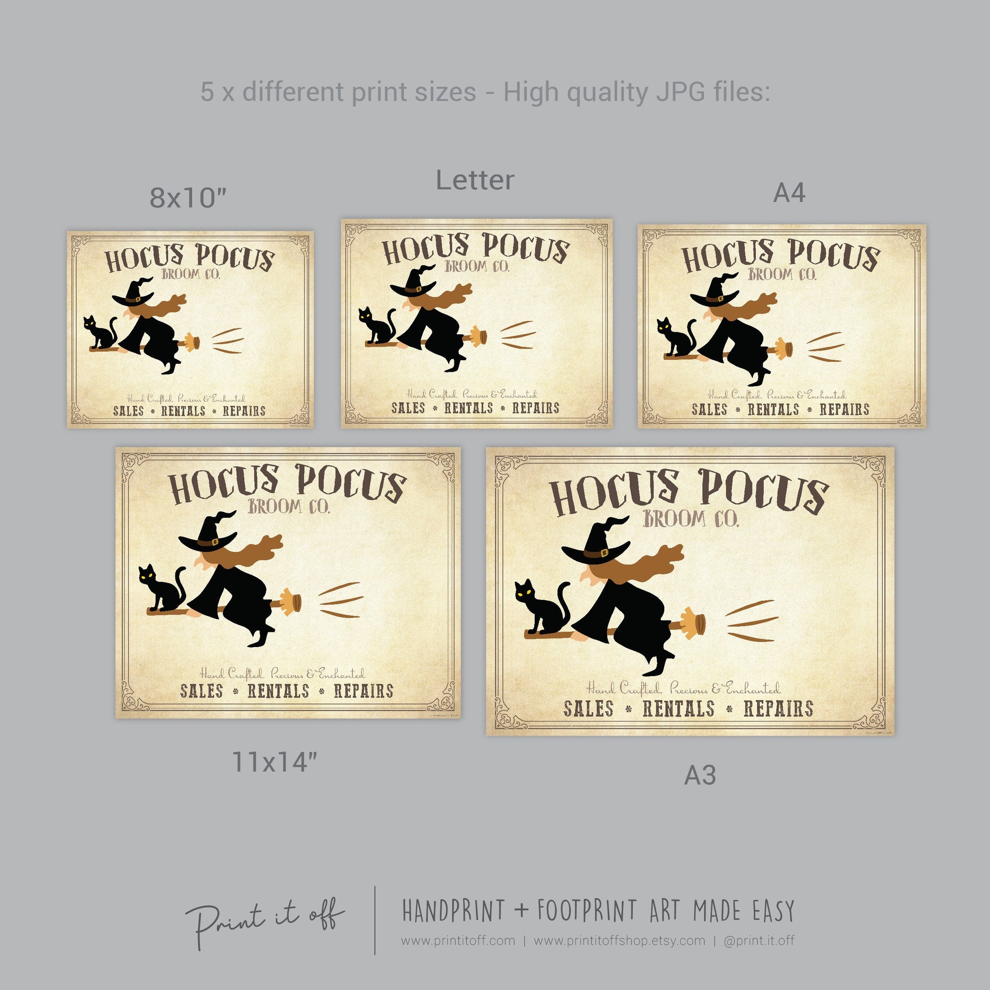 Hocus Pocus / Handprint Art Craft / Witch Broom Stick Halloween Sign / Kids Baby Toddler Keepsake Activity Memory / Print It Off