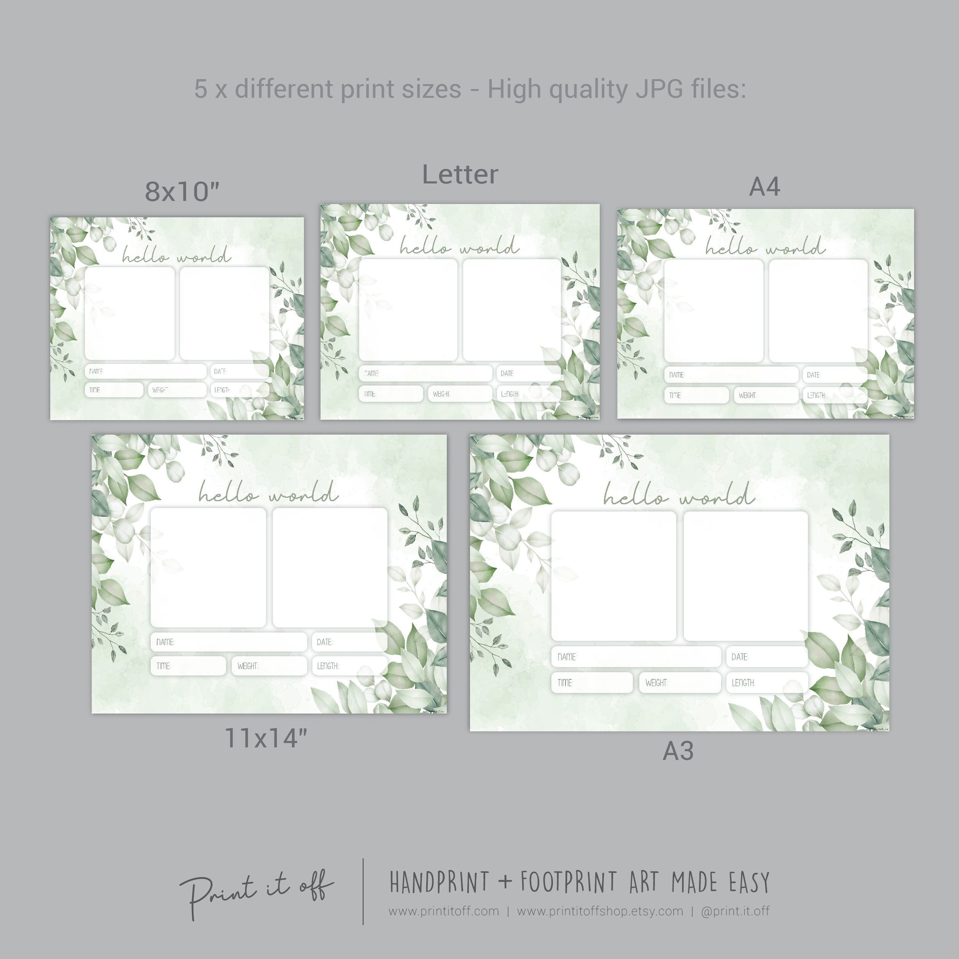 Hello World Handprint Footprint Art / Baby Newborn Announcement Keepsake Girl Boy Nursery Memory Sign / Print It Off