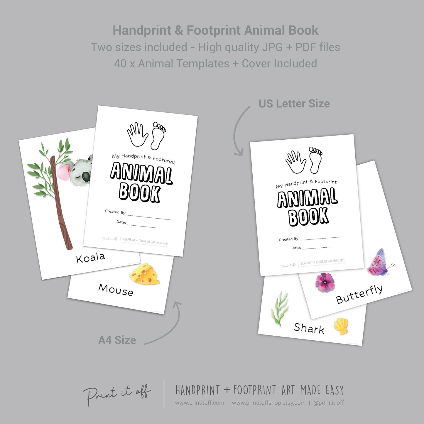 Animal Book Handprint Footprint Craft Art / Baby Toddler Child / Teacher Classroom Nursery Wall Decor Activity Card / Print It Off