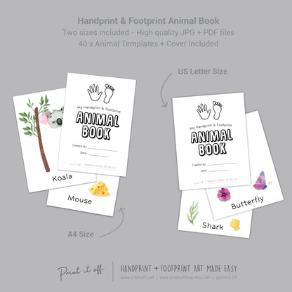 Animal Book Handprint Footprint Craft Art / Baby Toddler Child / Teacher Classroom Nursery Wall Decor Activity Card / Print It Off
