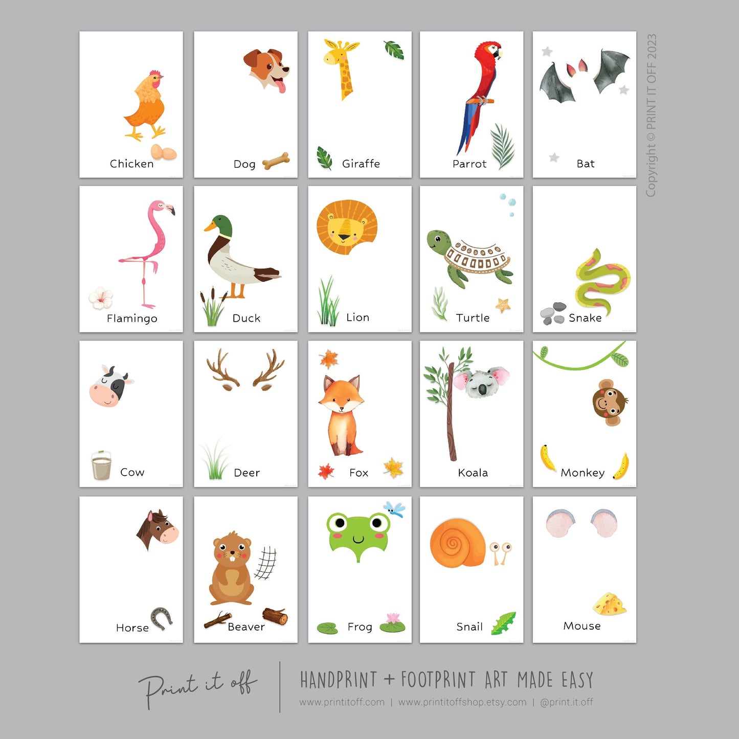 Animal Book Handprint Footprint Craft Art / Baby Toddler Child / Teacher Classroom Nursery Wall Decor Activity Card / Print It Off