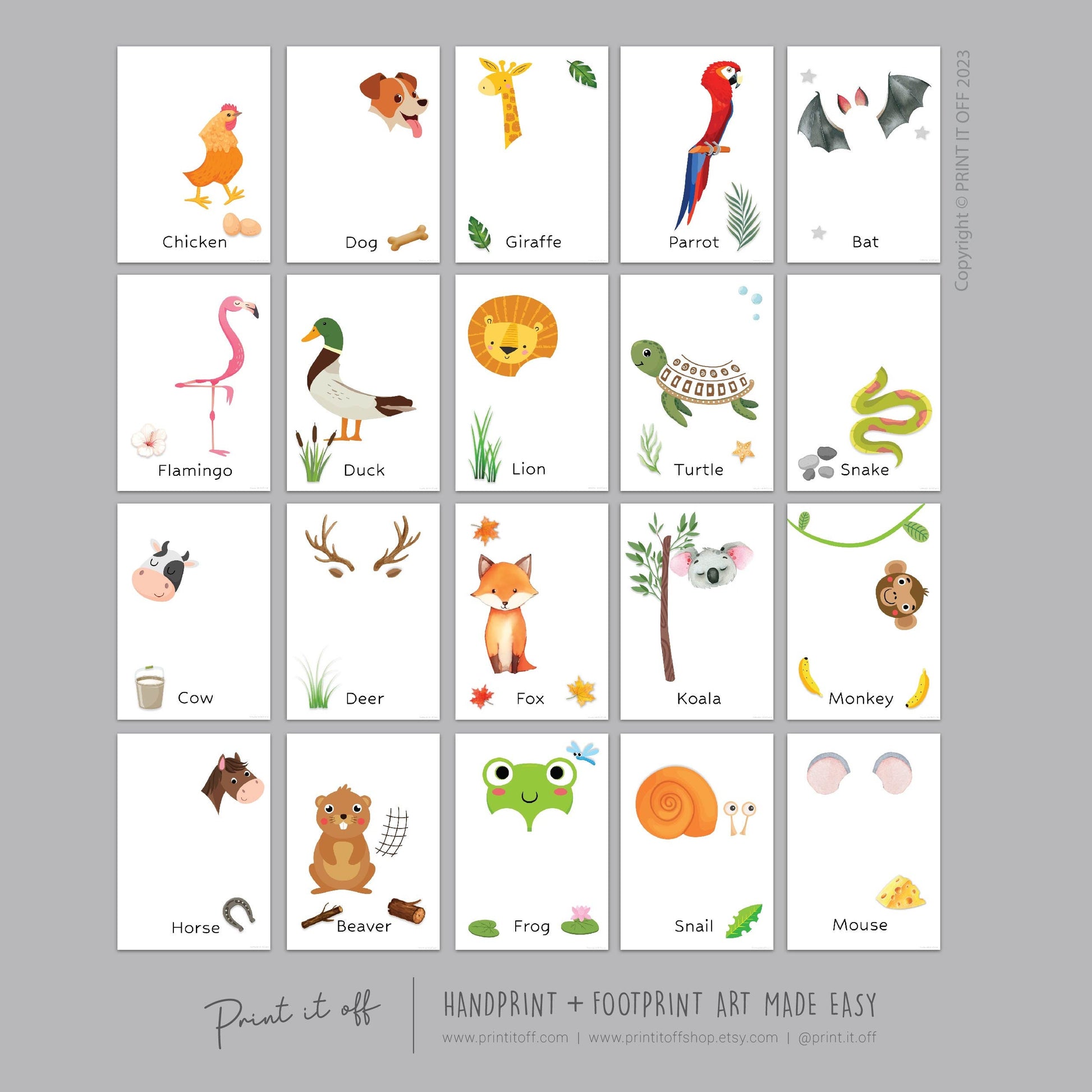Animal Book Handprint Footprint Craft Art / Baby Toddler Child / Teacher Classroom Nursery Wall Decor Activity Card / Print It Off
