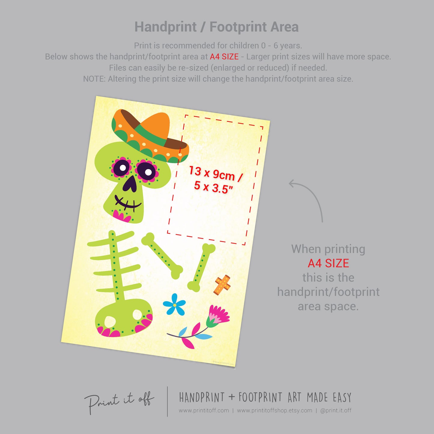 Mexican Sugar Skeleton Día de Los Muertos Day of the Dead / Handprint Hand Halloween Art Craft / Kids Baby Activity / Print It Off