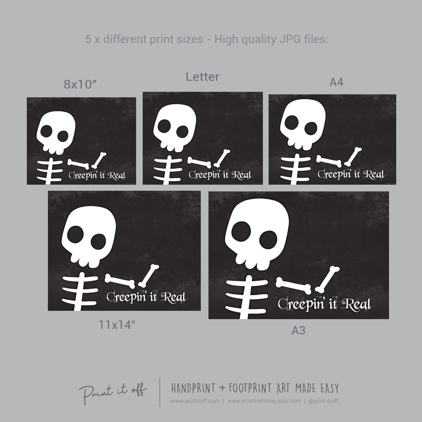 Creepin it Real Skeleton Footprint Handprint Foot Hand Halloween Art Craft / Kids Toddler Baby DIY Memory Activity / Print It Off 0792