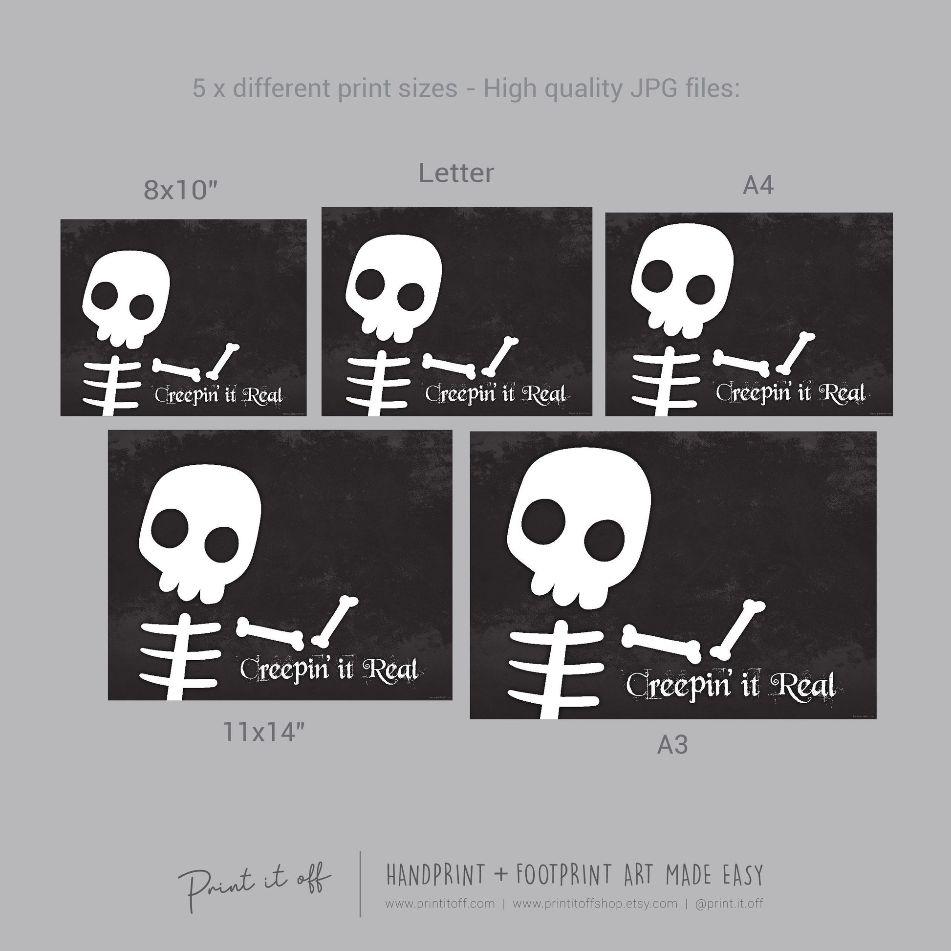 Creepin it Real Skeleton Footprint Handprint Foot Hand Halloween Art Craft / Kids Toddler Baby DIY Memory Activity / Print It Off 0792