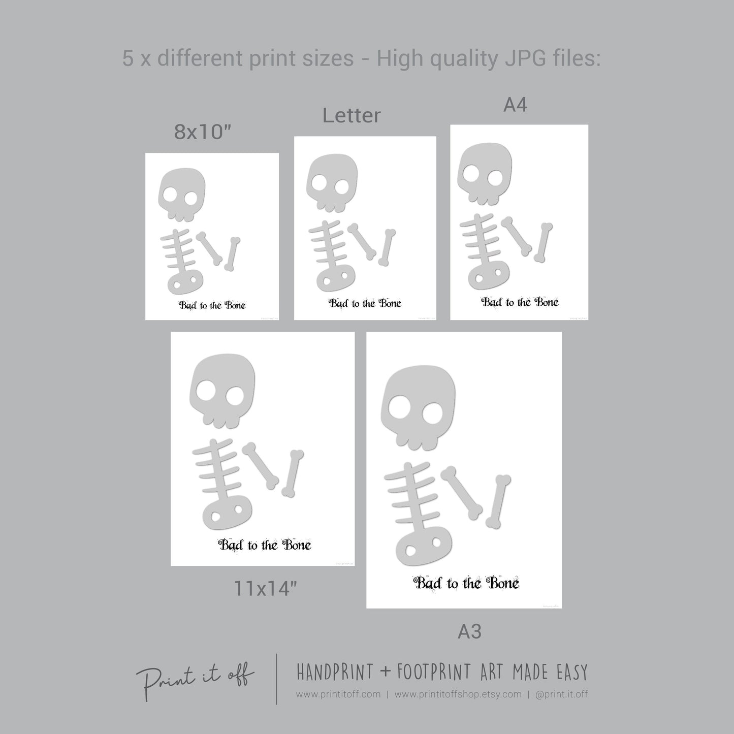 Bad to the Bone Skeleton Footprint Handprint Foot Hand Halloween Art Craft / Kids Toddler Baby DIY Memory Activity / Print It Off
