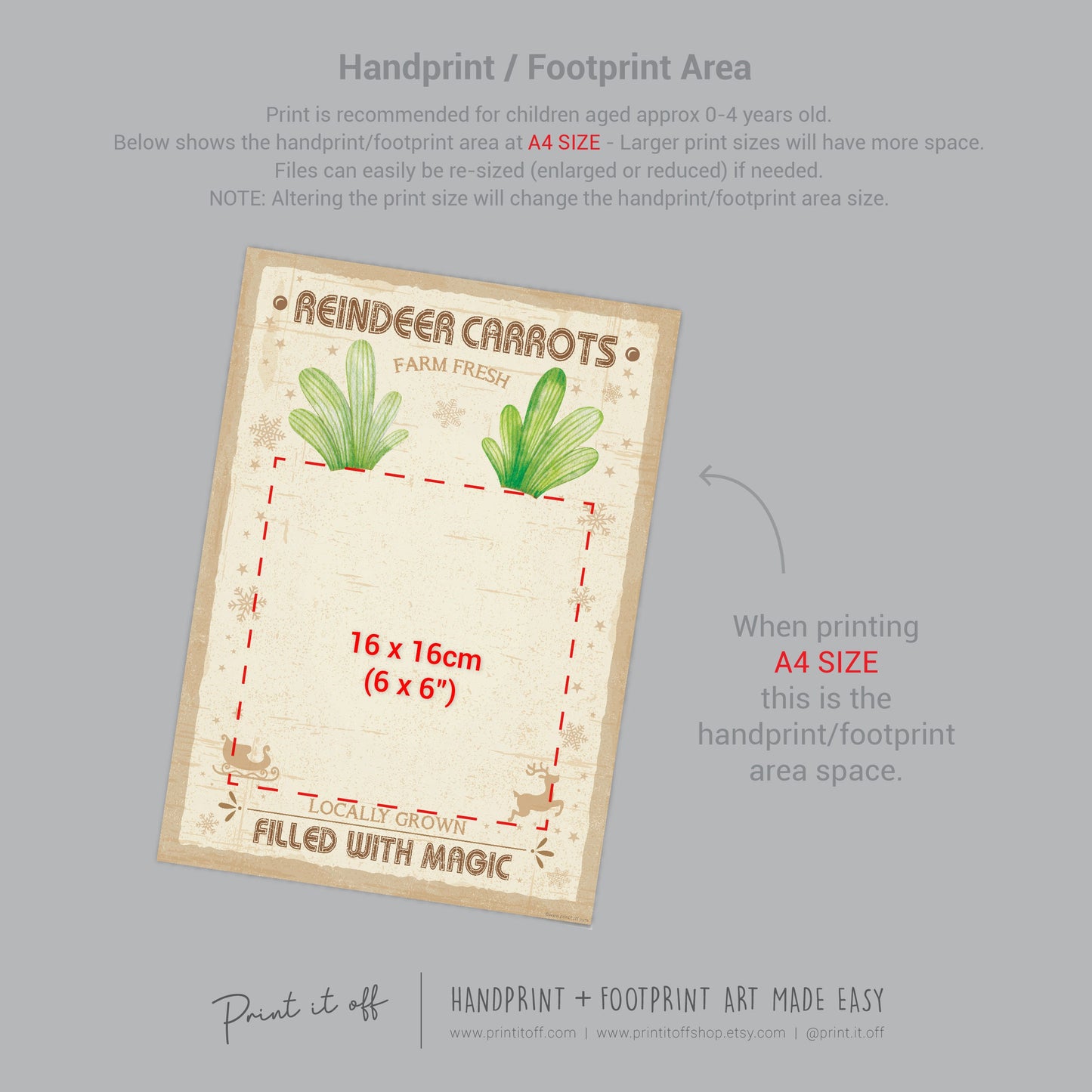 Reindeer Carrots Footprint Feet Art Craft / Christmas Xmas Kids Baby Toddler / Keepsake Gift Card Sign Memory PRINT IT OFF