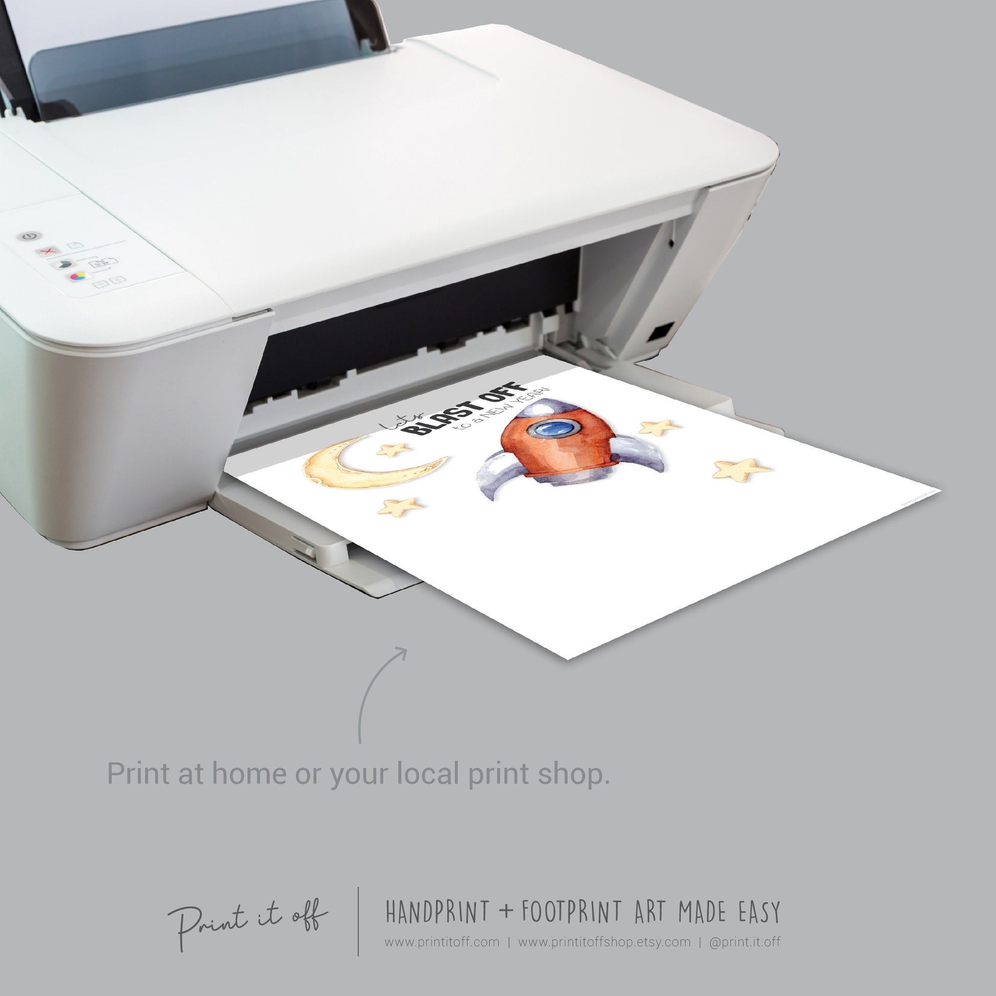 New Years Handprint Art Craft / Happy New Year Rocket Blast Off / Baby Kids Toddler Hands / Keepsake Print Card Memory / PRINT IT OFF