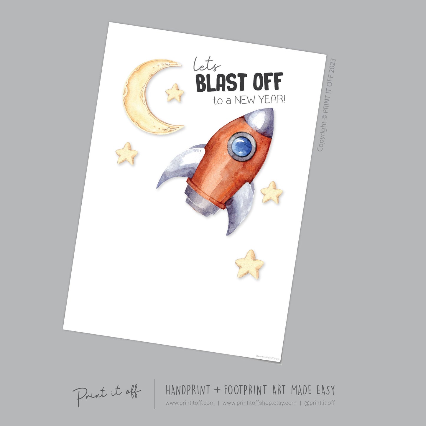 New Years Handprint Art Craft / Happy New Year Rocket Blast Off / Baby Kids Toddler Hands / Keepsake Print Card Memory / PRINT IT OFF