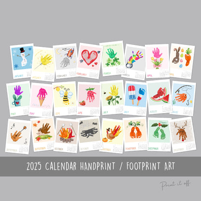 2025 Handprint Footprint Calendar Art Craft / DIY Gift Child Baby Kids Toddler Activity Memory Keepsake / Print It Off 0760