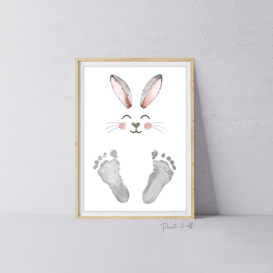 Bunny / Footprint Handprint Art / Baby Kids Toddler Easter / Feet Foot Keepsake Memory Craft DIY Card / Print It Off