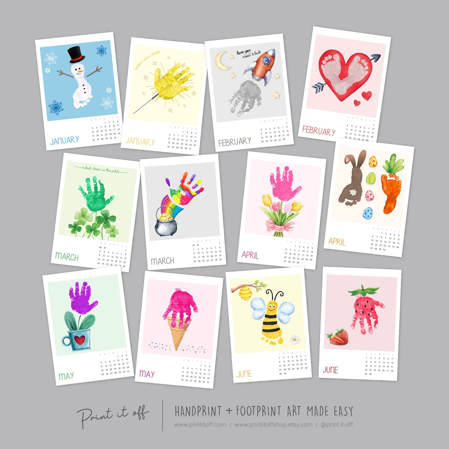 2025 Handprint Footprint Calendar Art Craft / DIY Gift Child Baby Kids Toddler Activity Memory Keepsake / Print It Off 0760