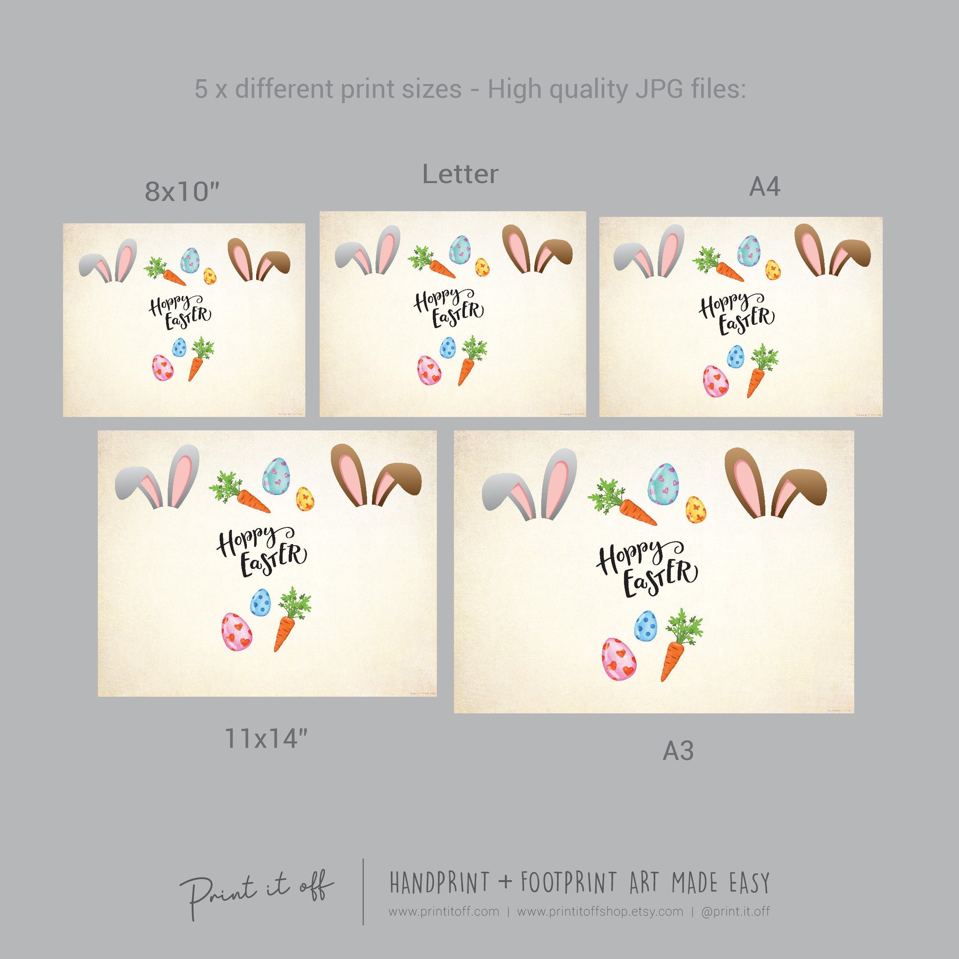 Hoppy Happy Easter Bunny / Footprint Hand Handprint Art / Baby Kids Toddler / Keepsake Memory Craft DIY Card / Print It Off