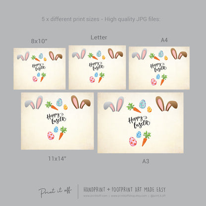 Hoppy Happy Easter Bunny / Footprint Hand Handprint Art / Baby Kids Toddler / Keepsake Memory Craft DIY Card / Print It Off