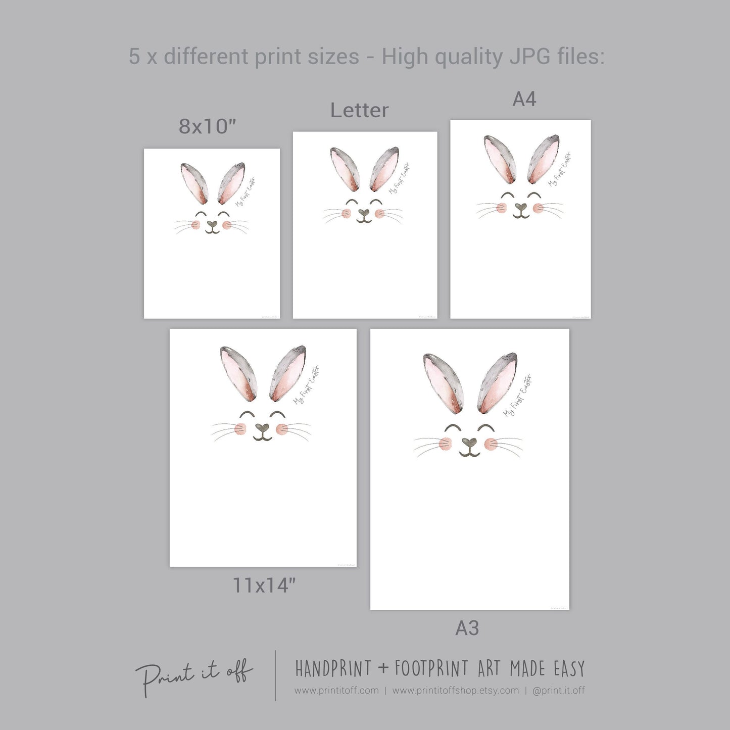 My First 1st Easter / Footprint Handprint Art / Cute Bunny Happy Easter / Baby Toddler / Keepsake Memory Craft DIY Card / Print It Off