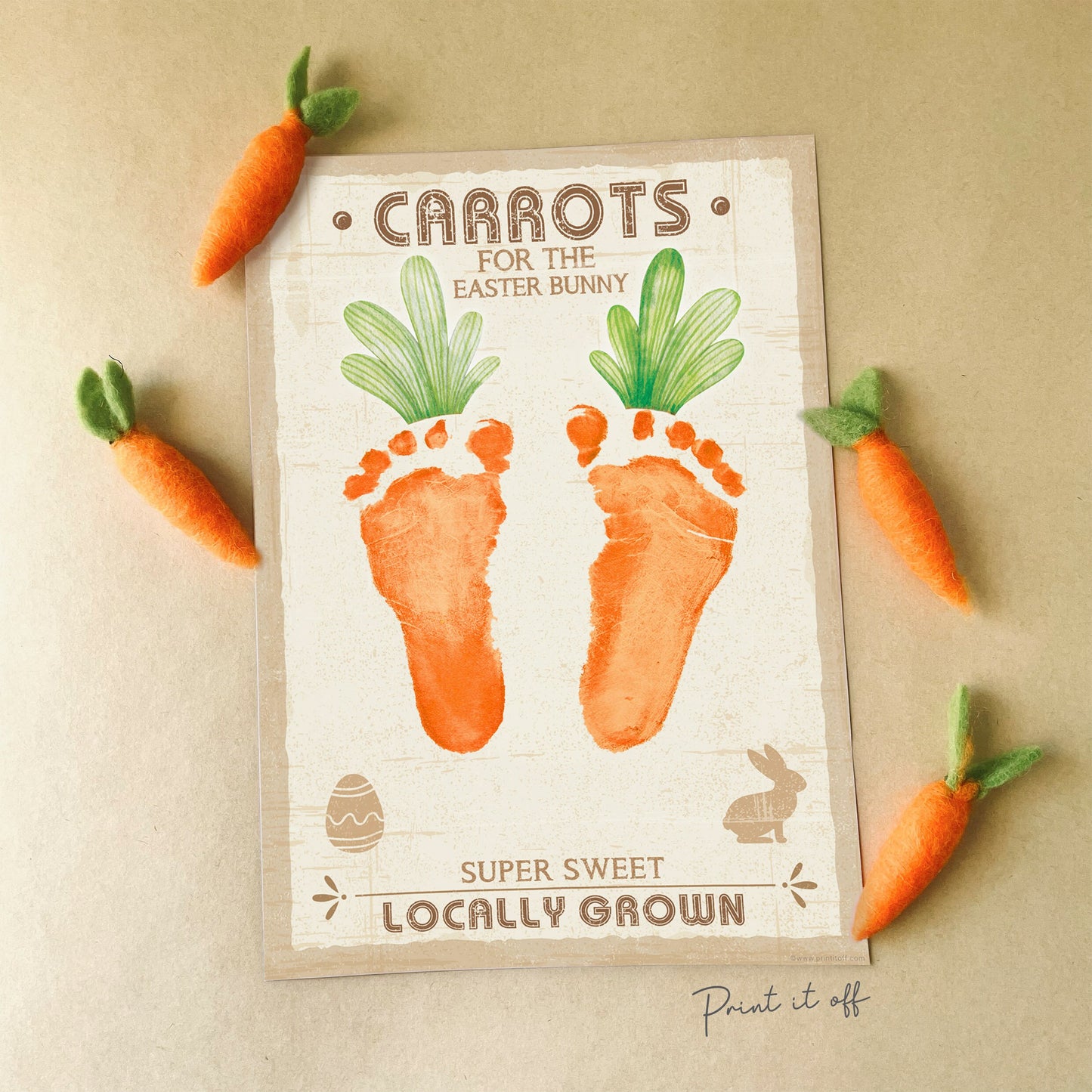 Carrots for Easter Bunny / Footprint Feet Art Craft / Kids Baby Toddler / Activity Keepsake Gift Card Decor Farm Sign / PRINT IT OFF
