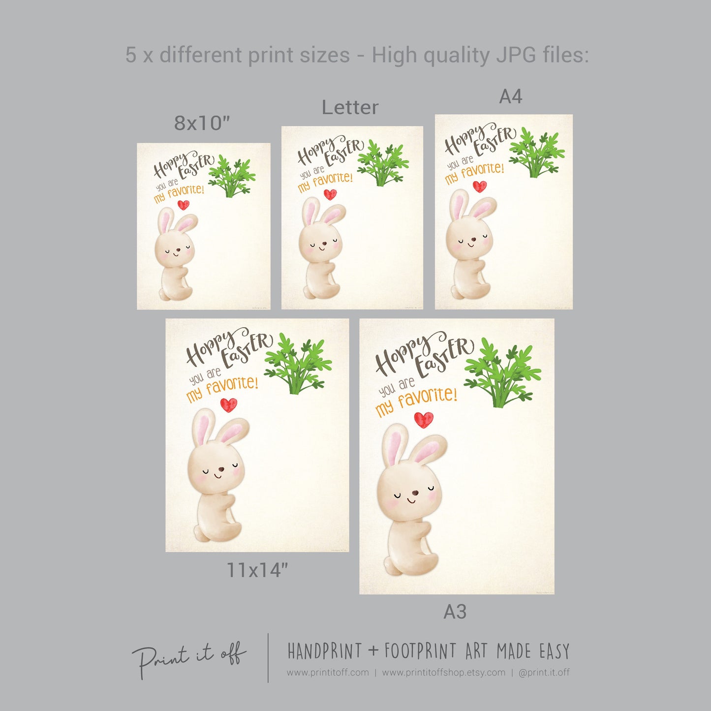 Favorite Carrot Bunny Hoppy Easter / Footprint Handprint Art / Baby Toddler / Keepsake Memory Craft DIY Card / Print It Off 0840
